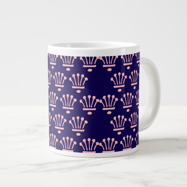 Pink Crowns Dk Blue     Large Coffee Mug (Front Right)