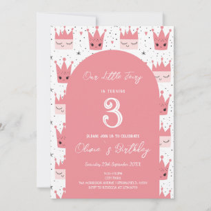 Pink Crowns Fairy Tale Kids Birthday party Invitation