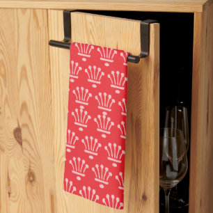 Pink Crowns Red Tea Towel
