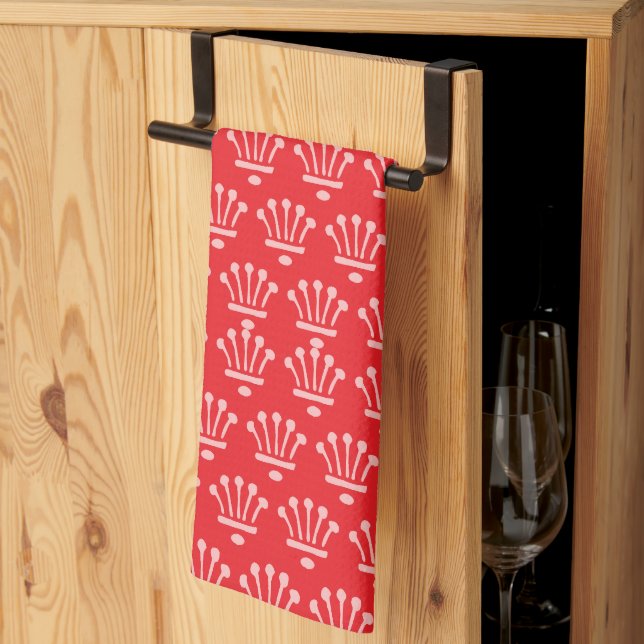 Pink Crowns Red      Tea Towel (Thirds Fold)
