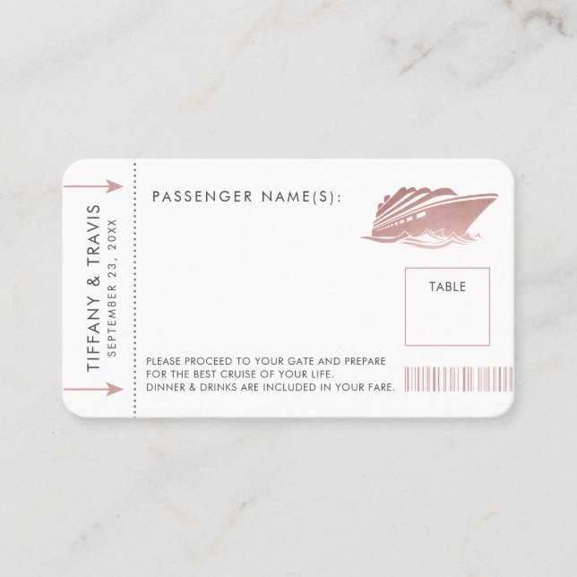 Pink Cruise Ticket Boarding Pass Place Escort Card (Front)