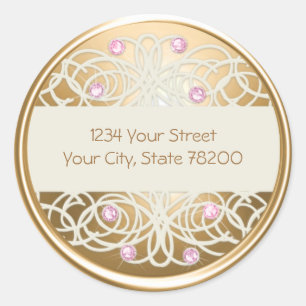 Pink Crystal and Gold Damask Return Address Seal