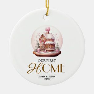 Pink Crystal Ball Christmas Couples Our First Home Ceramic Ornament