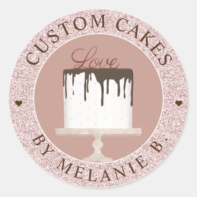 Pink Crystal Cake Business Chocolate Drip Cake Classic Round Sticker (Front)