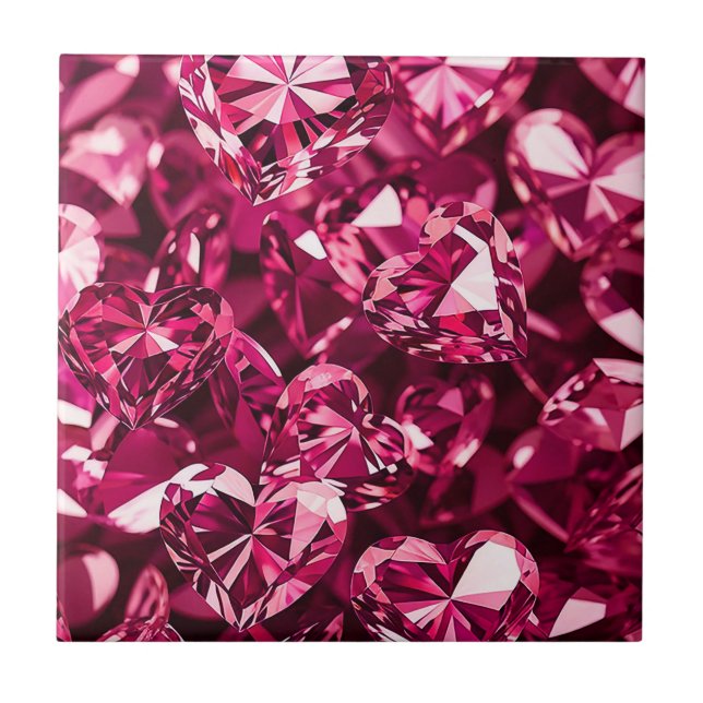 Pink Crystal Diamond Hearts Ceramic Tile (Front)