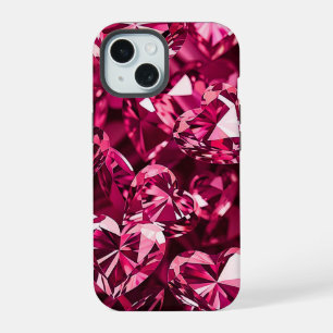 Pink Crystal Diamond Hearts iPhone 15 Case