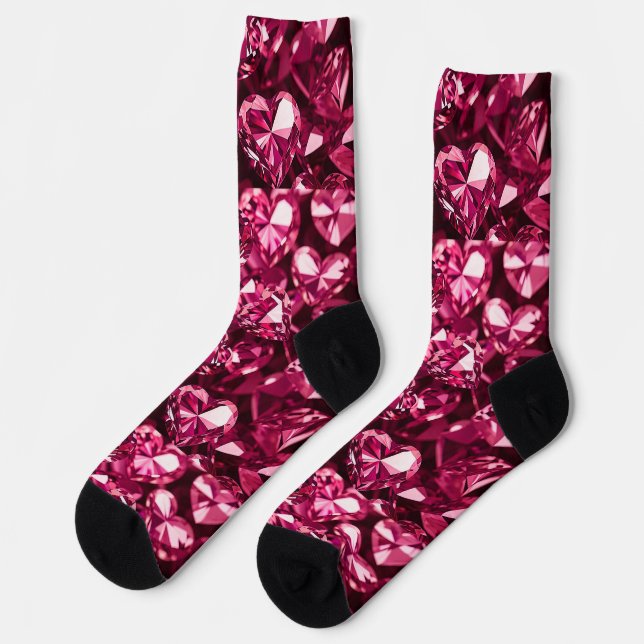 Pink Crystal Diamond Hearts Socks (Left)