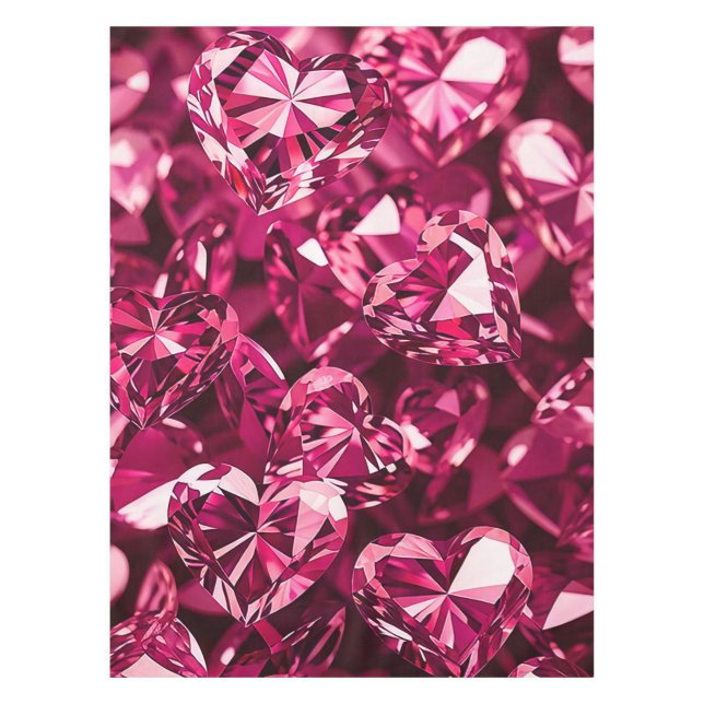Pink Crystal Diamond Hearts Tablecloth (Front)