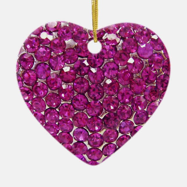 Pink Crystal Heart Ceramic Tree Decoration (Front)