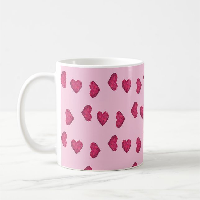 Pink crystal hearts pattern coffee mug (Left)