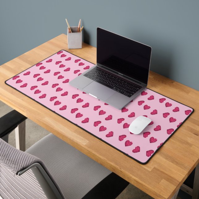 Pink crystal hearts pattern desk mat (Office 2)