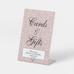 Pink Crystal Ice Glitter Heart Diamond Wedding Pedestal Sign
