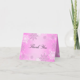 Pink Crystal Snowflake Winter Wonderland Thank You Card
