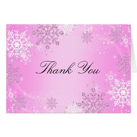 Pink Crystal Snowflake Winter Wonderland Thank You Card