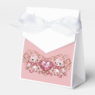 Pink Crystal Teddy Bears with Gem Heart Favour Box