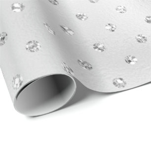 Pink Crystals Swarovski Polka Dots Silver Grey Wrapping Paper