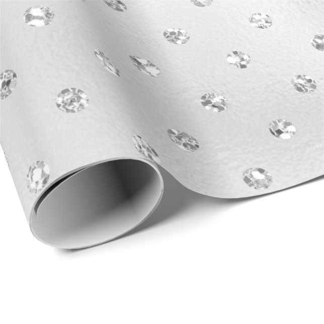 Pink Crystals Swarovski Polka Dots Silver Grey Wrapping Paper (Roll Corner)