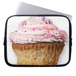 Pink cup cake, on white background, cut out laptop sleeve