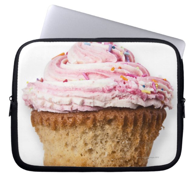 Pink cup cake, on white background, cut out laptop sleeve (Front)