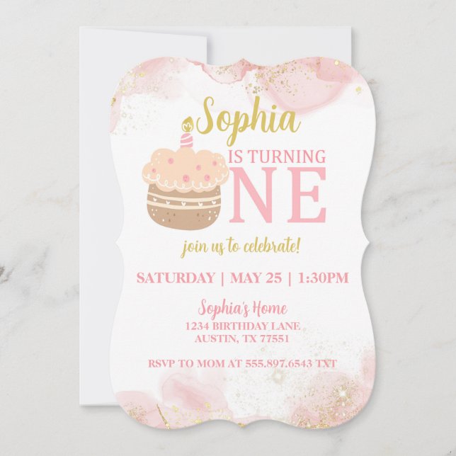 Pink Cupcake 1st Birthday Invitation (Front)