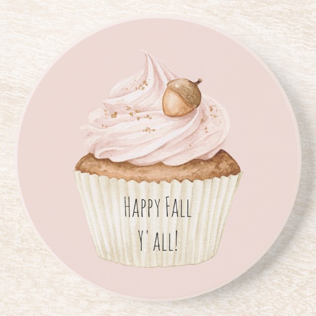 Pink Cupcake Acorn  Coaster (Front)