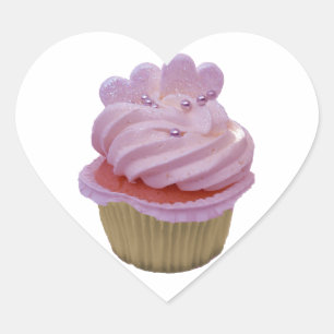 Pink Cupcake and Hearts Heart Sticker