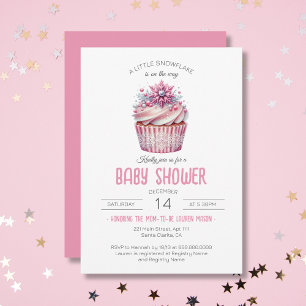 Pink Cupcake Baby Sprinkle Winter Girl Baby Shower Invitation