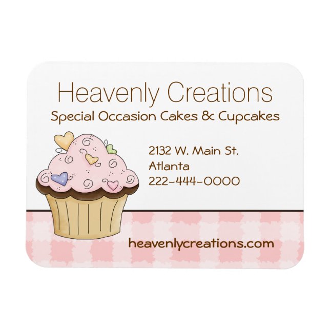 Pink Cupcake Bakery Business Card Magnet (Horizontal)