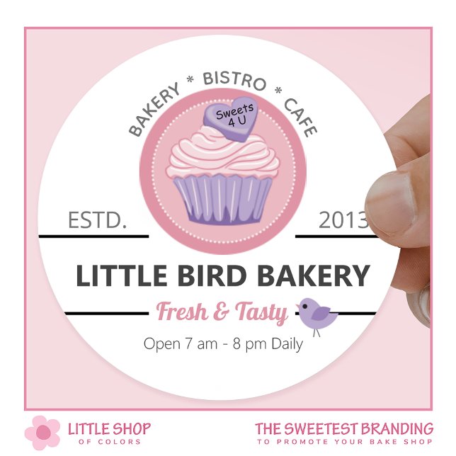 Pink Cupcake Bakery Customisable Classic Round Sticker (Creator Uploaded)