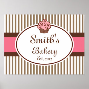 Pink Cupcake Bakery Sign Art  Print