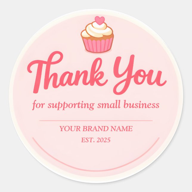 Pink Cupcake Bakery Thank You Classic Round Sticker (Front)