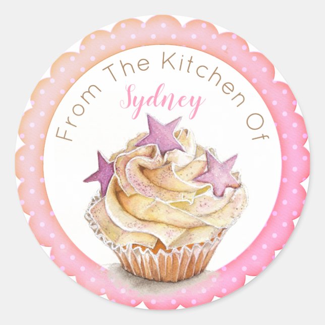 Pink Cupcake Baking  Classic Round Sticker (Front)