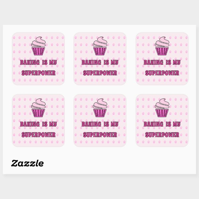 Pink cupcake baking superpower square sticker (Sheet)