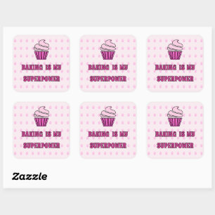 Pink cupcake baking superpower square sticker