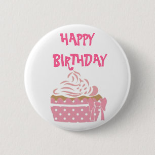 Pink Cupcake Birthday Badge Button
