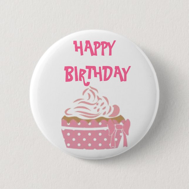 Pink Cupcake Birthday Badge Button (Front)