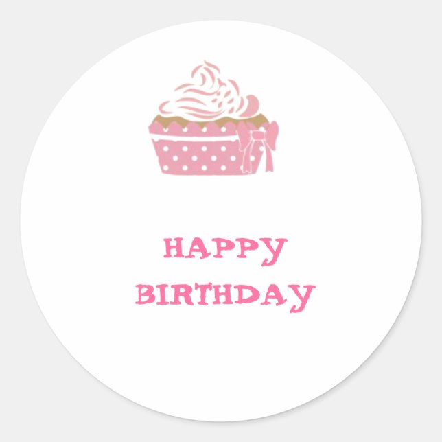 Pink Cupcake Birthday Classic Round Sticker (Front)