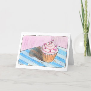 Pink Cupcake Birthday Folded Holiday Card