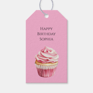 Pink Cupcake Birthday Gift Tags