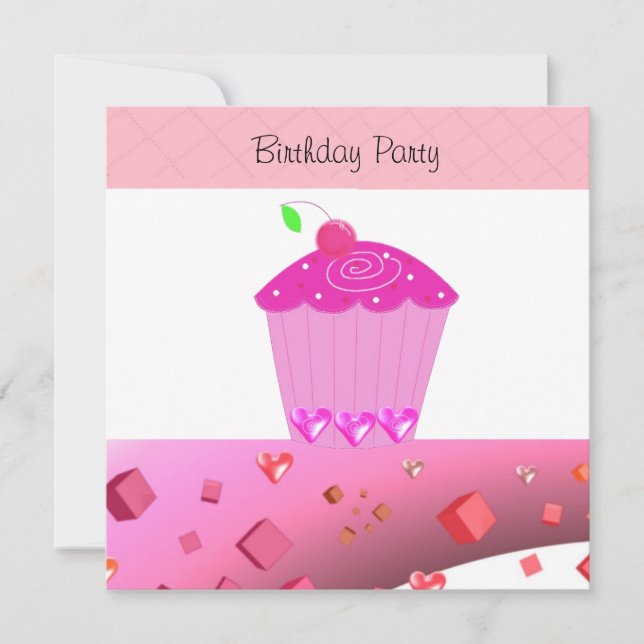Pink Cupcake Birthday Invitation (Front)