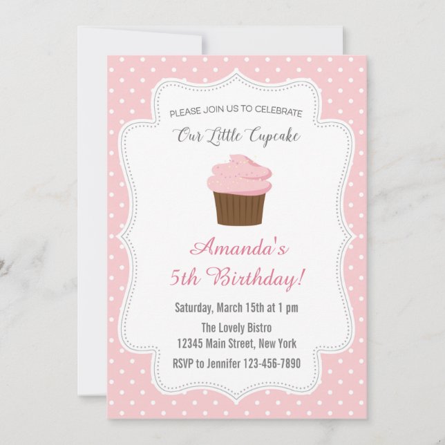 Pink Cupcake Birthday Invitation (Front)