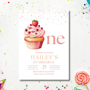 Pink Cupcake Birthday Invitation Girl 1st Birthday