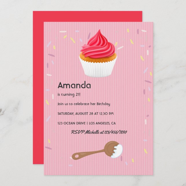 Pink Cupcake Birthday Party invitation (Front/Back)
