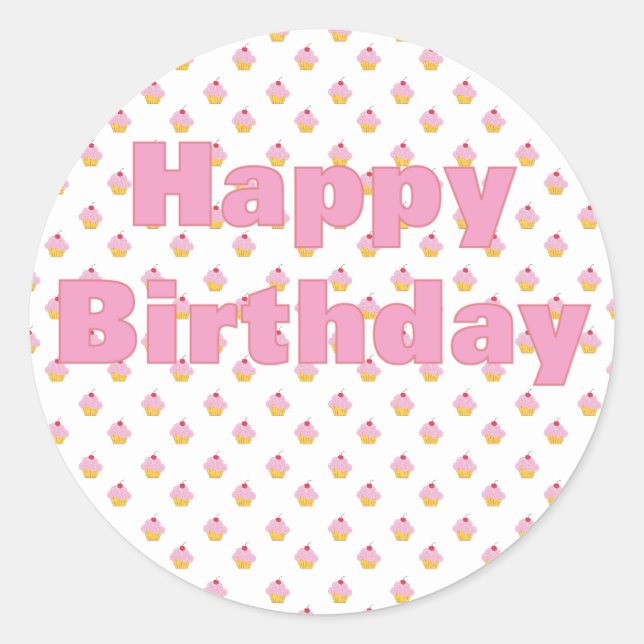 Pink Cupcake Birthday Sticker (Front)
