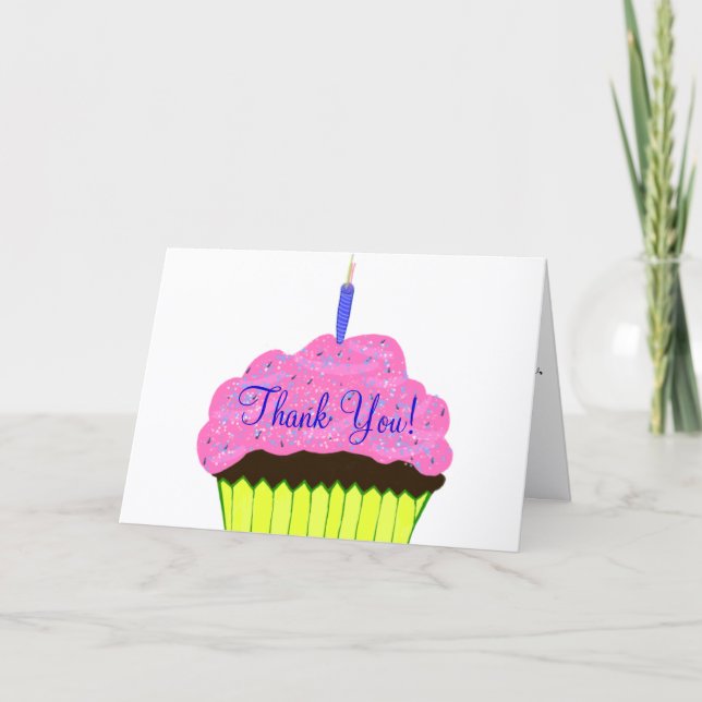 Pink Cupcake Birthday Thank You Cards (Front)