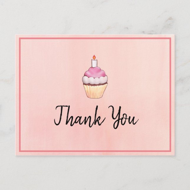 Pink Cupcake Birthday Thank You Postcard (Front)