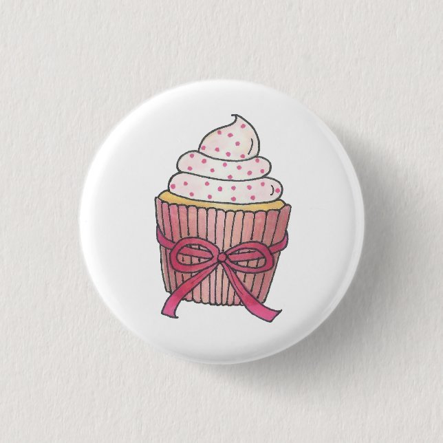 Pink Cupcake Bow Sprinkles Wedding Bridal Shower 3 Cm Round Badge (Front)