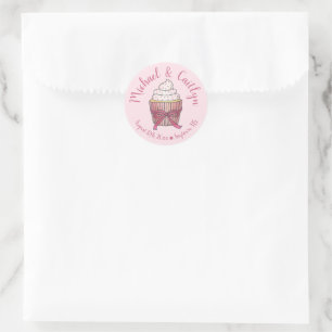 Pink Cupcake Bow Sprinkles Wedding Bridal Shower Classic Round Sticker