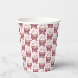 Pink Cupcake Bow Sprinkles Wedding Bridal Shower Paper Cups