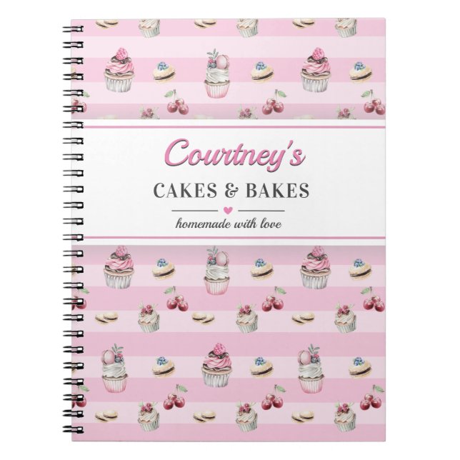 Pink Cupcake Cake Dessert Recipe Kitchen Culinary Notebook (Front)